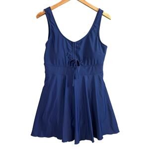 Shekini Swimwear One Piece Swimsuit Swim Dress Navy Blue XL Modest Cutout